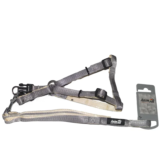 Набор шлейка и поводок AnimAll, серый, 1.5×120 см/1.5×33-50 см