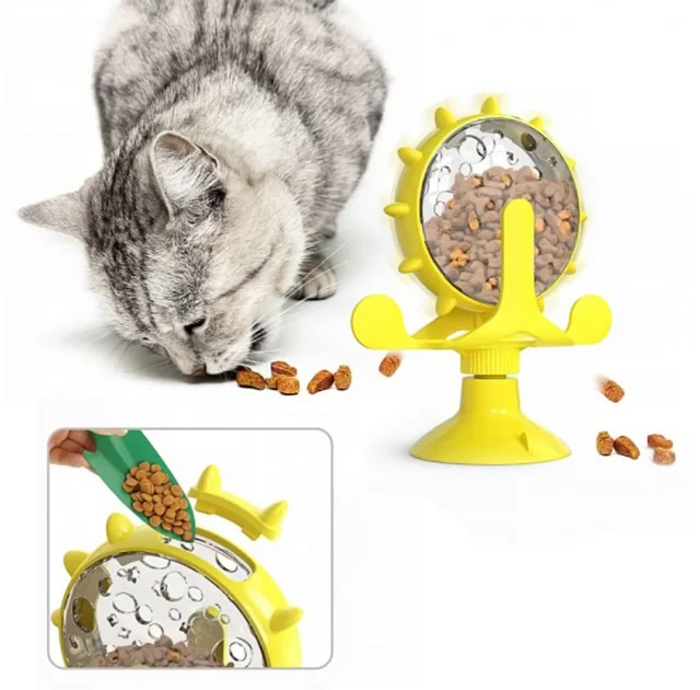 Іграшка-годівниця для котів BronzeDog PetFun, на присосці, жовтий, 14×17 см