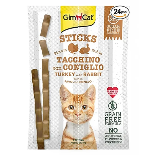 Лакомство GimCat Sticks палочки с индейкой и кроликом, для кошек, 4 шт