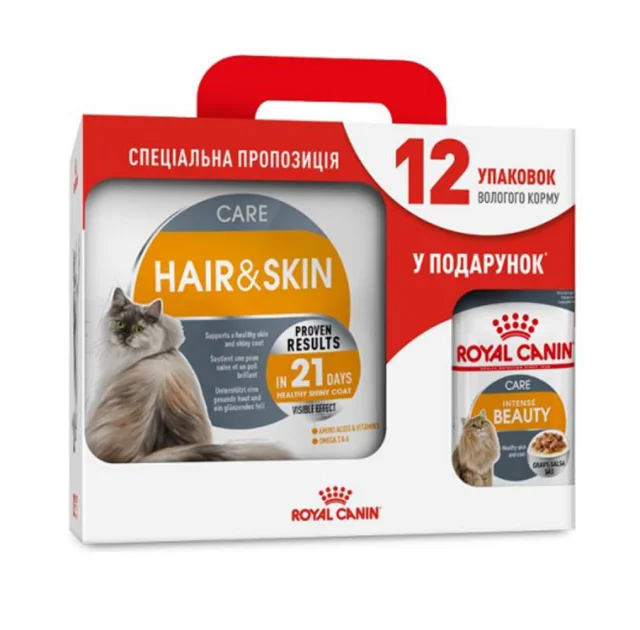 Сухой корм Royal Canin Hair & Skin Care для кошек с проблемной шерстью, 4 кг + 12 паучей в подарок