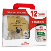 Сухой корм Royal Canin Pug Adult для мопса, 3 кг + 12 паучей в подарок