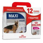 Сухой корм Royal Canin Maxi Adult для собак крупных пород, 4 кг + 12 паучей в подарок