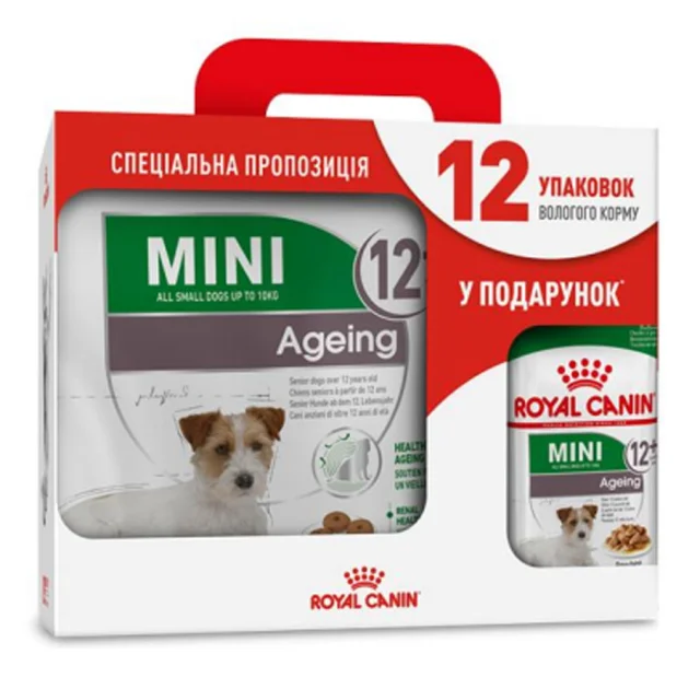 Сухий корм Royal Canin Mini Ageing 12+ для собак малих порід старше 12 років, 3.5 кг + 12 паучів у подарунок