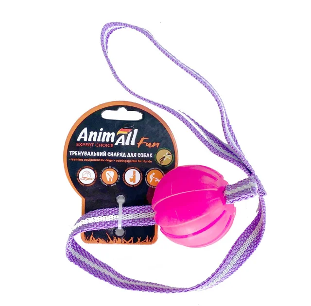Іграшка AnimAll Fun для собак, тренінг м'яч зі шлейкою, 6 см, коралова