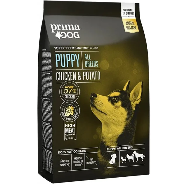 Сухий корм PrimaDog для цуценят всіх порід, з куркою та картоплею, 10 кг