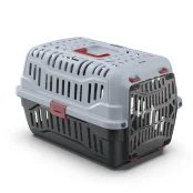 Переноска Georplast Spark для кошек и собак, серо-чёрная с красными креплениями, 48.5×33.5×31 см