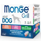 Набор влажного корма MONGE DOG GRILL MIX для собак, с лососем, ягнёнком, свининой, 12×100 г