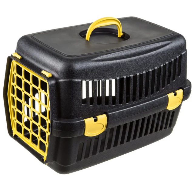 Переноска AnimAll для кошек и собак, чёрная с жёлтой дверью, 48.5×32.5×32.5 см
