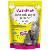 Вологий корм Леопольд М'ясний корм у желі для котів, для виведення шерсті, з яловичиною, 85 г