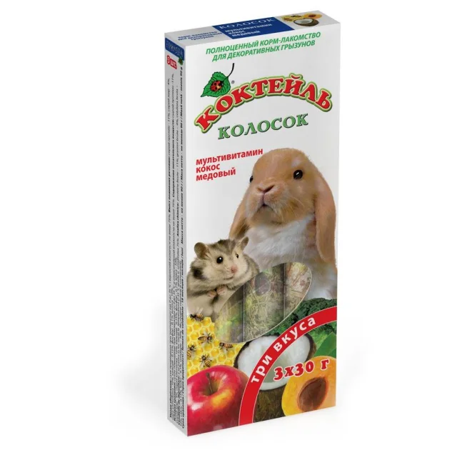 Лакомство Природа Коктейль Колосок для грызунов, мультивитамин, кокос, мёд, 90 г