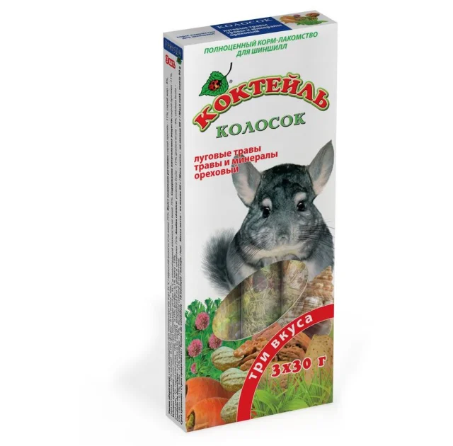 Лакомство Природа Коктейль Колосок для шиншилл, луговые травы, травы и минералы, орех, 90 г