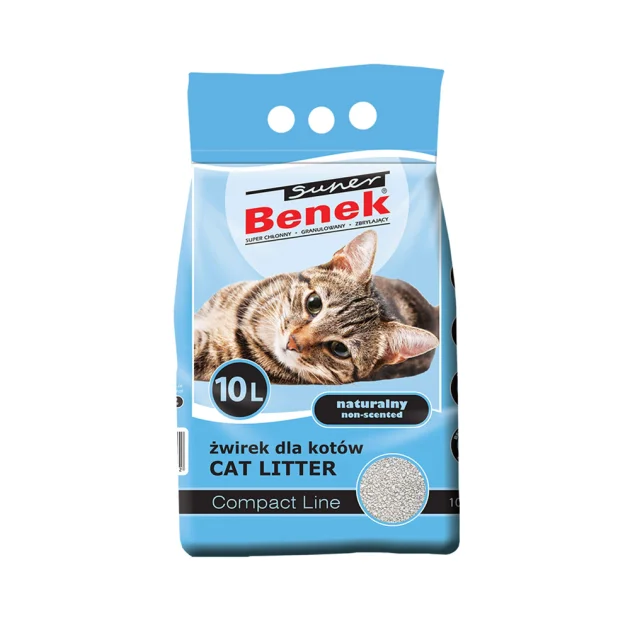 Бентонитовый наполнитель Super Benek Compact для кошачьего туалета, без аромата, 10 л