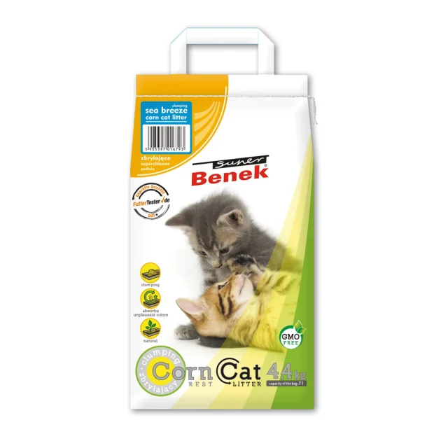Кукурузный наполнитель Super Benek Corn для кошачьего туалета, с ароматом морской свежести, 7 л