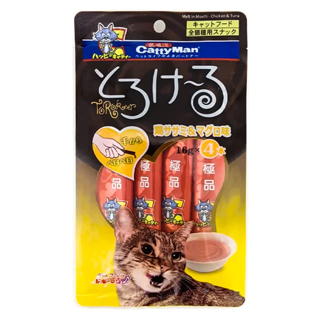Жидкое лакомство CattyMan Chicken&Tuna для кошек, курица с тунцом, 4 шт × 16 г