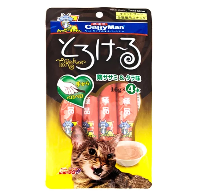 Жидкое лакомство CattyMan Tuna&Salmon для кошек, тунец с лососем, 4 шт × 16 г