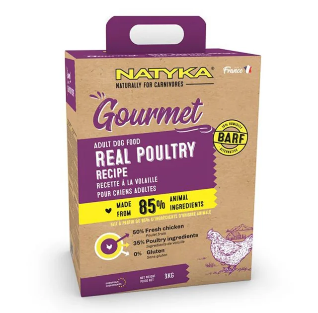 Напіввологий корм Natyka Gourmet Adult Poultry для дорослих собак, рецепт з птиці, 3 кг