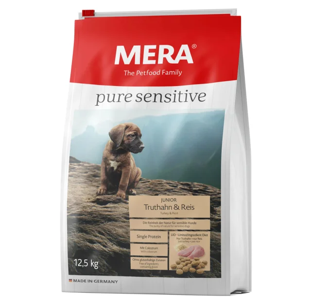 Сухий корм Mera Pure Sensitive Junior Truthahn&Reis для цуценят, з м'ясом індички та рисом, 12.5 кг
