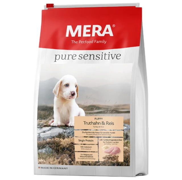Сухий корм Mera Pure Sensitive Puppy для цуценят і годуючих собак, з м'ясом індички і рисом, 1 кг