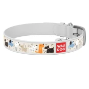 Ошейник WAUDOG Design с рисунком "Собачки на прогулке", пряжка металл, ширина 20 мм, длина 30-39 см, белый