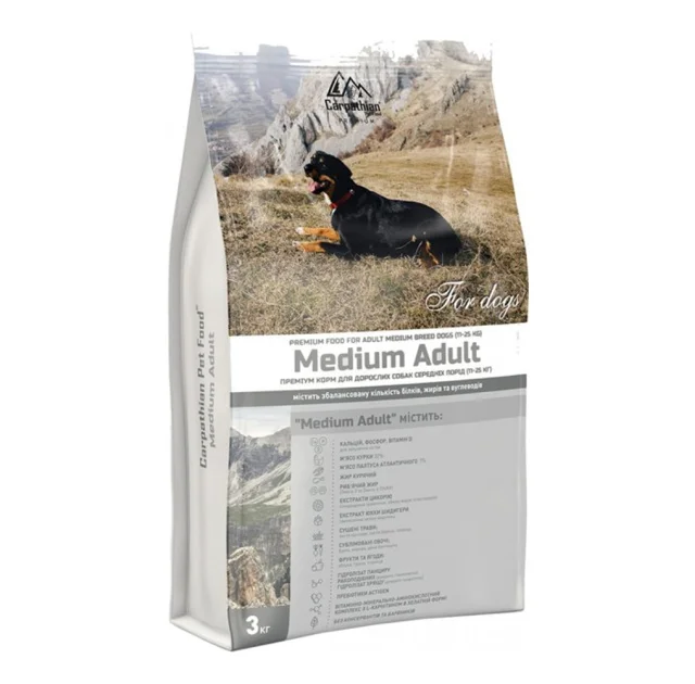 Сухий корм Carpathian Pet Food Medium Adult для собак середніх порід вагою від 11 до 25 кг, з куркою, 3 кг