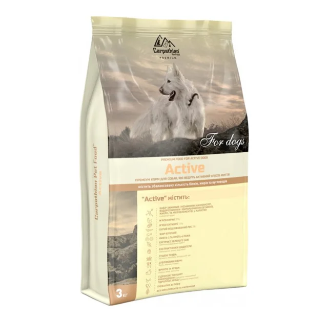 Сухий корм Carpathian Pet Food Active для активних собак, з куркою, 3 кг