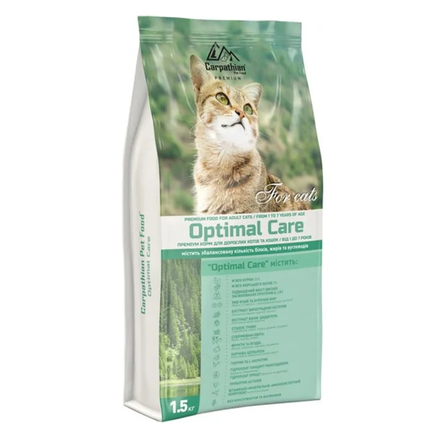 Сухий корм Carpathian Pet Food Optimal Care для дорослих котів всіх порід від 1 до 7 років, з куркою, 1.5 кг