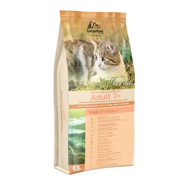 Сухий корм Carpathian Pet Food Adult 7+ для котів похилого віку, з куркою, 1.5 кг