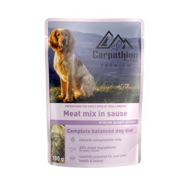 Вологий корм Carpathian Pet Food Meat mix in sauce для дорослих собак малих порід, м'ясний мікс у соусі, 100 г