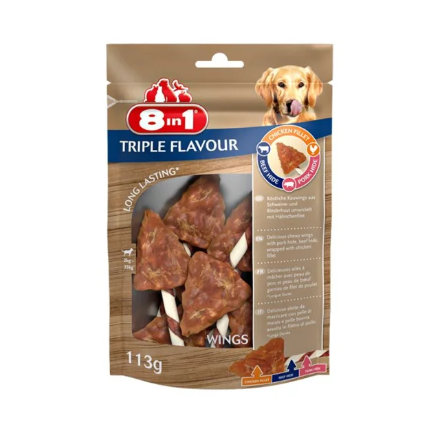 Ласощі для собак 8in1 Triple Flavour крильця, 6 шт, 113 г