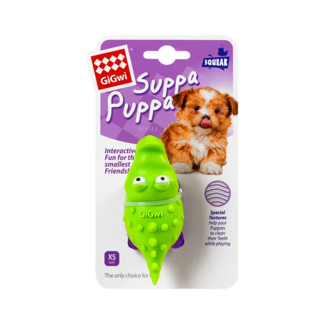 Игрушка GiGwi Suppa Puppa, для щенка, для зубов, крокодил с пищалкой, резина, 9 см