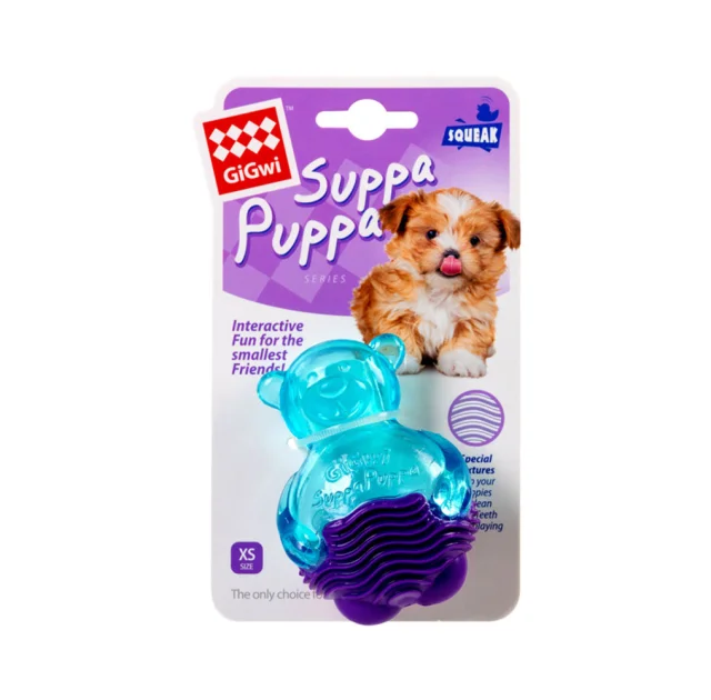 Игрушка GiGwi Suppa Puppa, для щенка, для зубов, мишка с пищалкой, резина, 9 см