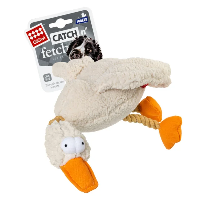 Игрушка GiGwi Catch & fetch, для собак, утка с пищалкой, текстиль, 36 см