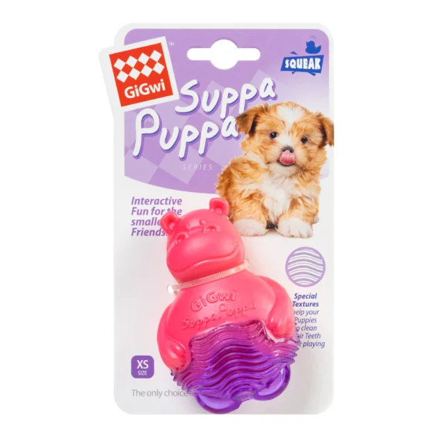 Игрушка GiGwi Suppa Puppa, для щенка, для зубов, бегемотик с пищалкой, резина, 9 см