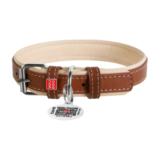 Ошейник Waudog Soft коричневый верх, ширина 20 мм, длина 30-39 см
