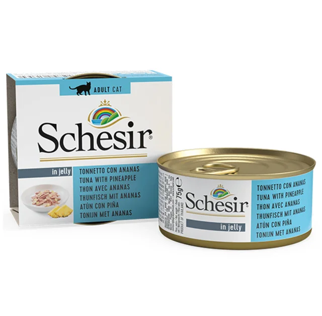 Консерви Schesir Tuna Pineapple натуральні, для котів, тунець з ананасом в желе, банку 75 г