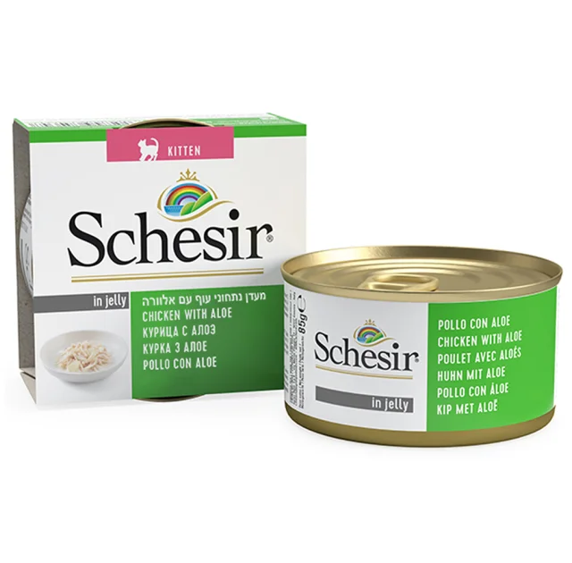 Консерви Schesir Chicken Aloe Kitten натуральні, для кошенят, філе курки з алое в желе, банку 85 г