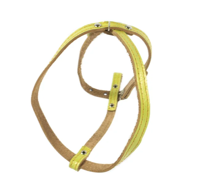 Шлейка Cristel для собак, кожа зенит перламутровая, лакированная, прошитая, 12 мм / 32 см / 38-48 см, жёлтый