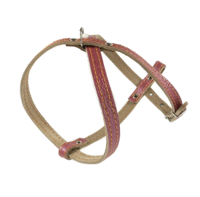 Шлейка Cristel для собак, кожа зенит перламутровая, лакированная, прошитая, 12 мм / 32 см / 38-48 см, малиновый