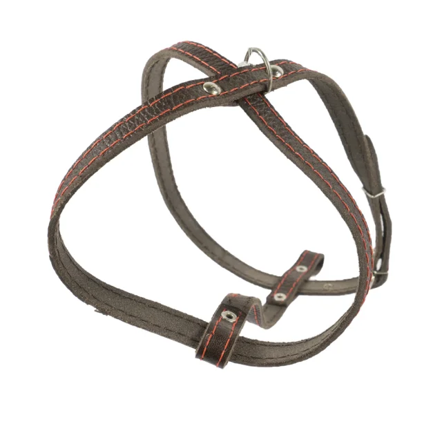 Шлейка Cristel для собак, кожа зенит, лакированная, прошитая, 12 мм / 32 см / 38-48 см, коричневый