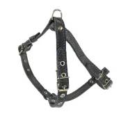 Шлейка Cristel для собак, кожа зенит, лакированная, прошитая, с нагрудником, 16 мм / 32-48 см / 50-58 см, чёрный