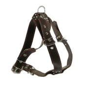 Шлейка Cristel для собак, кожаная, прошитая, с нагрудником, 30 мм / 54-70 см / 64-76 см, коричневый