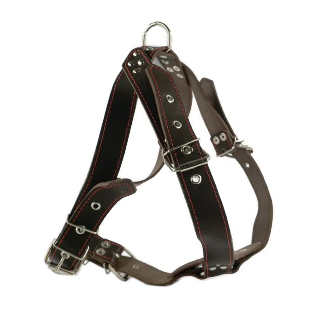 Шлейка Cristel для собак, кожаная, прошитая, с нагрудником, 30 мм / 54-70 см / 64-76 см, коричневый