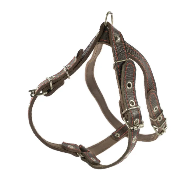 Шлейка Cristel для собак, лакированная кожа зенит, прошитая, с нагрудником, 16 мм / 32-48 см / 50-58 см, коричневый