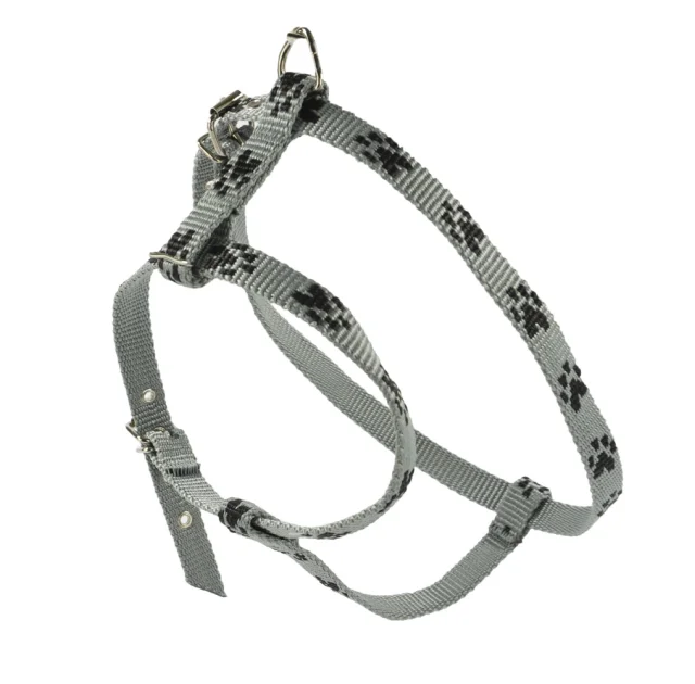 Шлейка Cristel для собак, нейлон, узор "чёрный след", 15 мм / 24-34 см / 45-55 см, серый