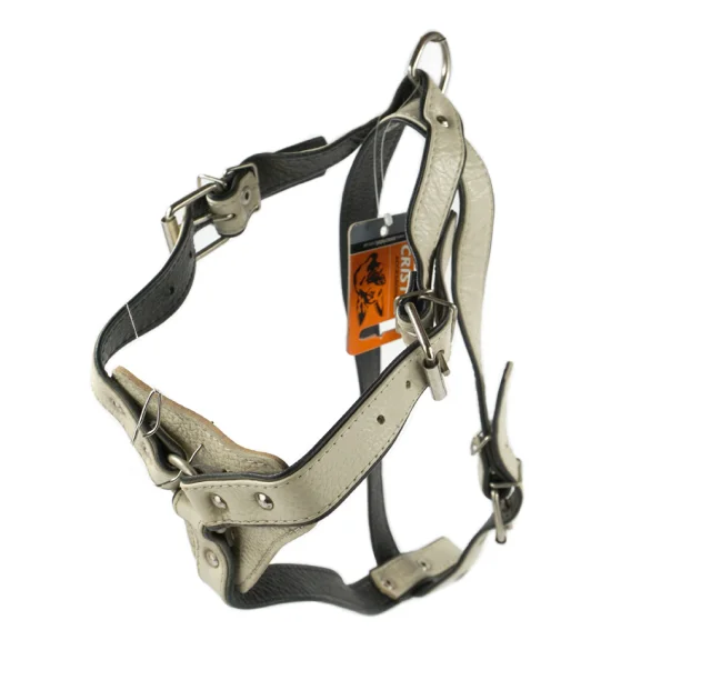 Шлейка Cristel для собак, четырёхслойная, кожа, 25мм / 40-56см / 56-65см, бело-чёрная