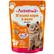 Вологий корм Леопольд для котів, м'ясне асорті з печінкою та овочами в желе, 100 г