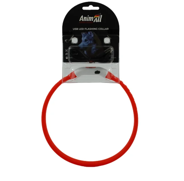 Ошейник AnimAll LED для собак, размер M, 55 см, красный