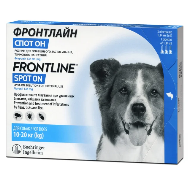 Краплі Boehringer Ingelheim Фронтлайн Спот Он від бліх і кліщів для собак, M, 10-20 кг, ціна за 1 піпетку