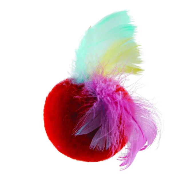 Игрушка Природа Мячик меховой с перьями, для кошек, плюш, 5 см