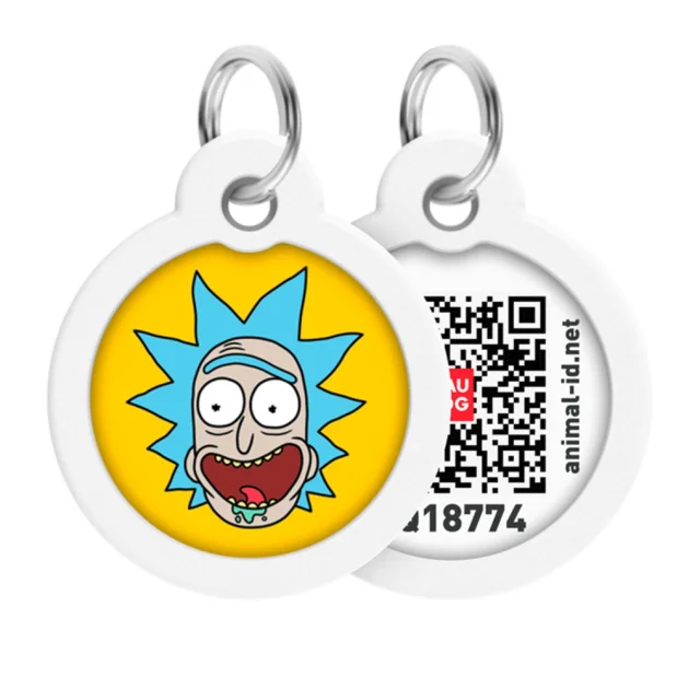 Адресник Waudog Smart ID c QR-паспортом для собак и котов, металл, рисунок "Рик и Морти 3", круг, 25 мм